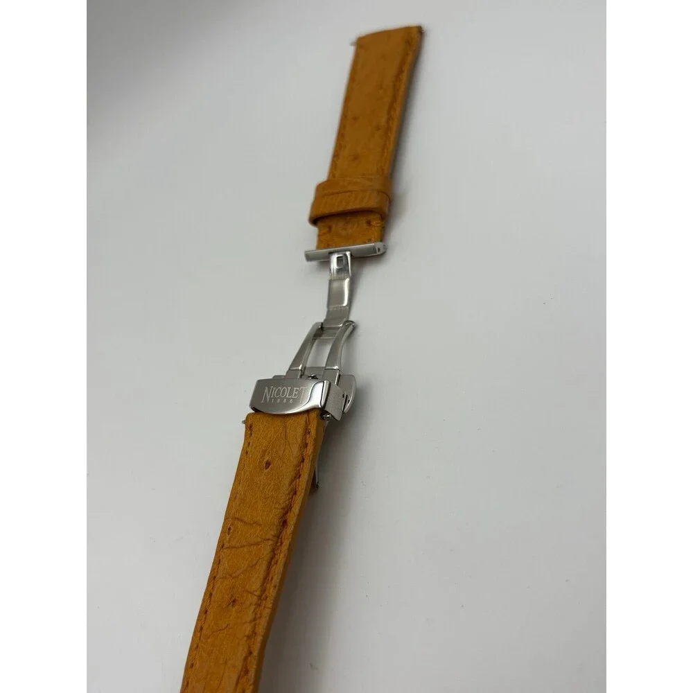 OEM Nicolet 1886 Tan Genuine Ostrich Leather Watch Strap 20mm Deployment Clasp